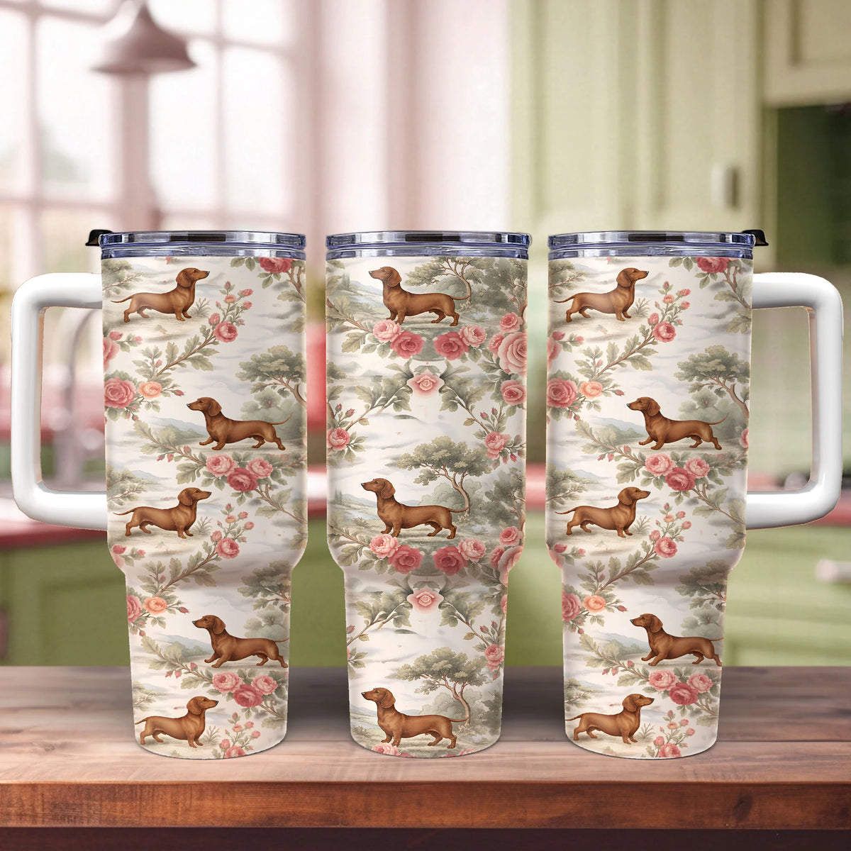 Dachshund Toile de Jouy 40oz Tumbler, Sausage Dog Lover Gift