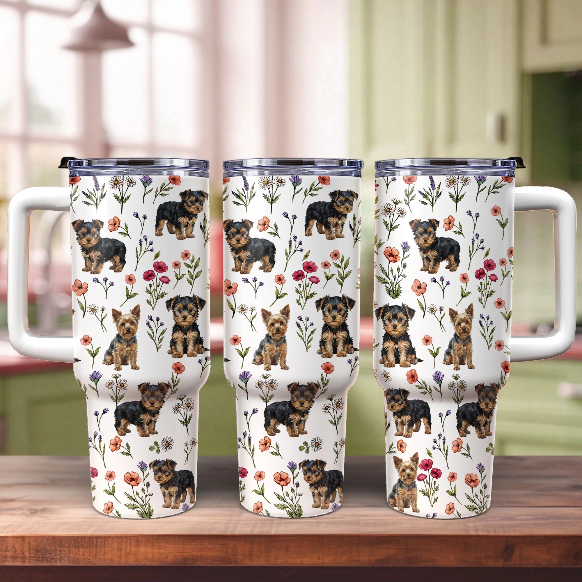 Yorkshire Terrier Floral Accent 40oz Tumbler, Cute Yorkshire Terrier Dog