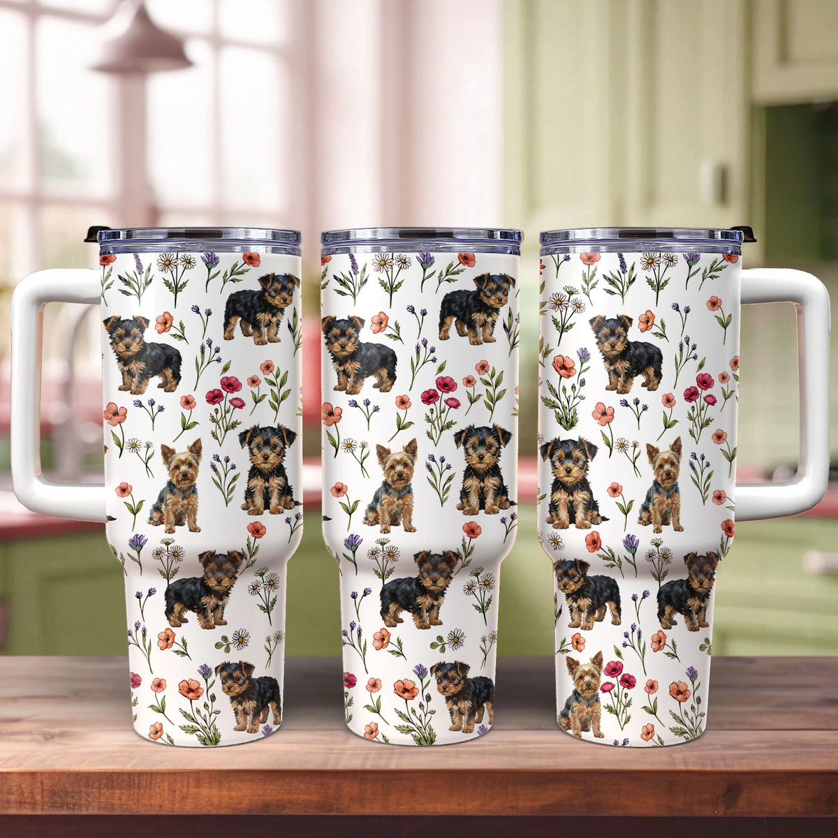 Yorkshire Terrier Floral Accent 40oz Tumbler, Cute Yorkshire Terrier Dog