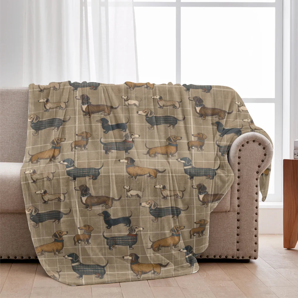 Plaid Dachshund Blanket Brown Tartan Doxie Throw Dog Mom Gift