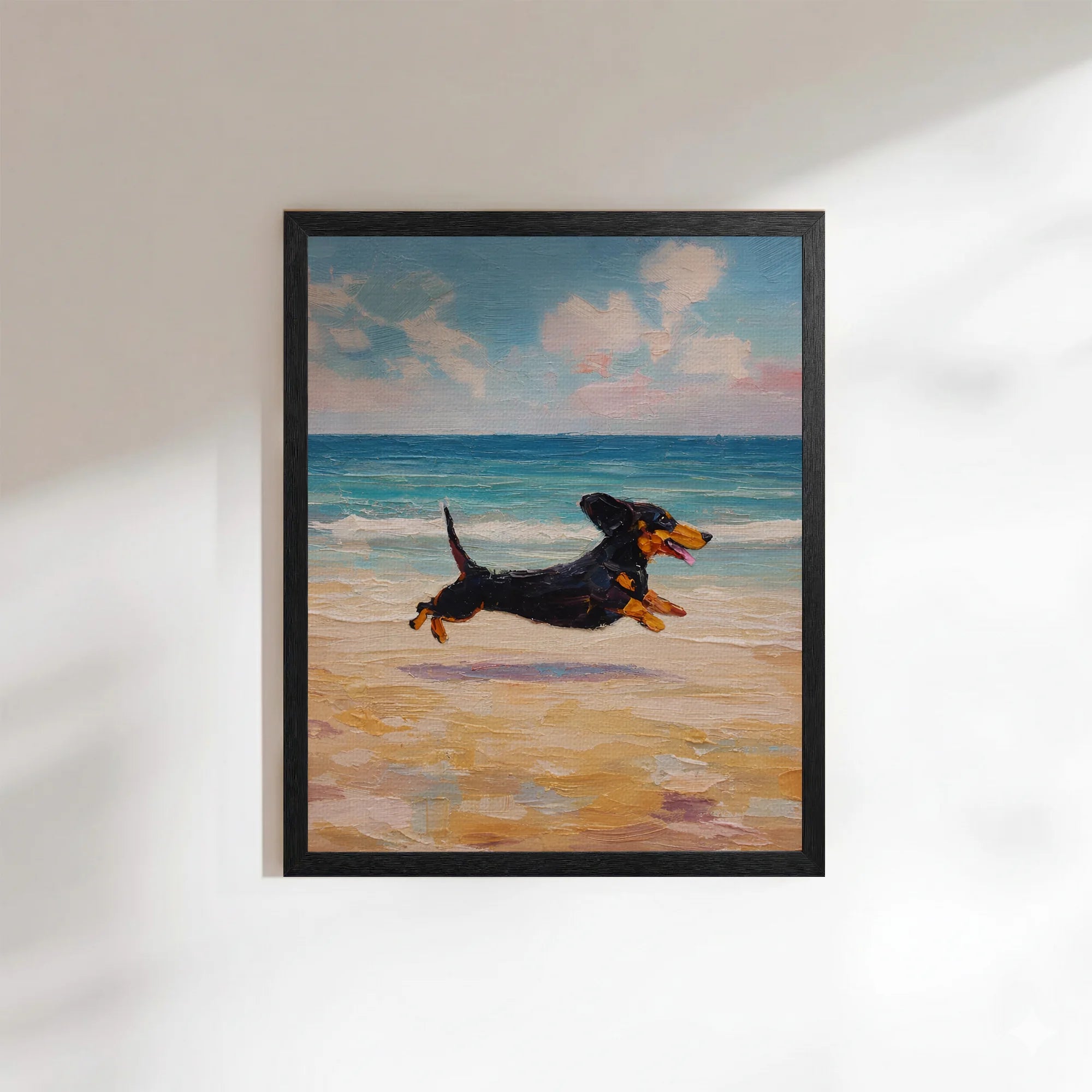 Dachshund Beach, Coastal Dog Wall Art Decor