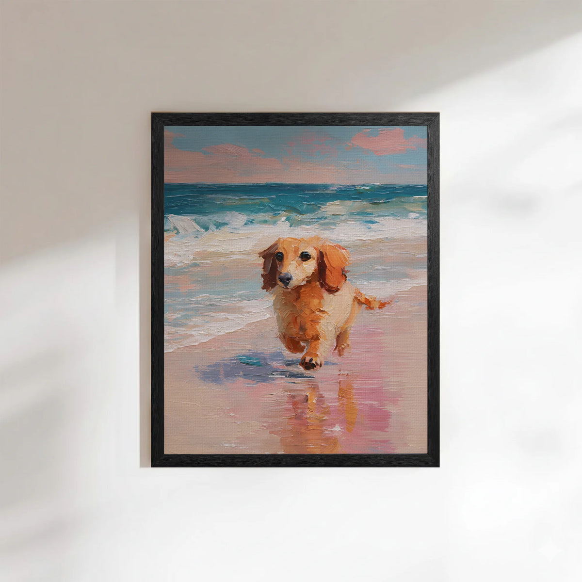 Long Haired Dachshund Beach Print from Original Impasto