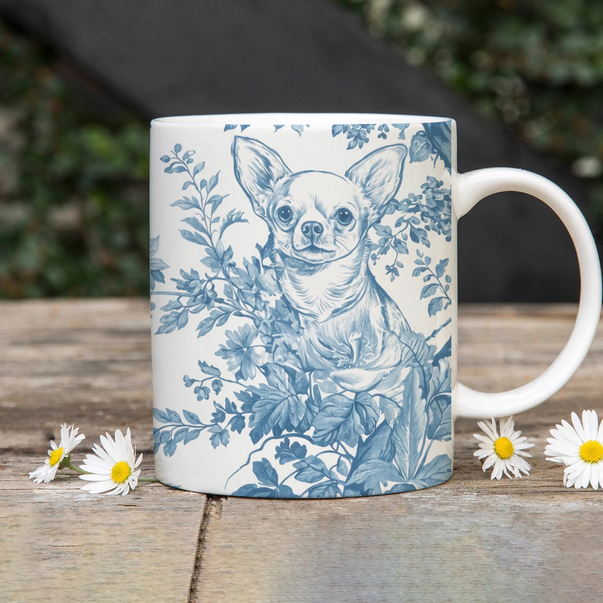Chihuahua Toile de Jouy Mug Blue Dog Lover Coffee Cup