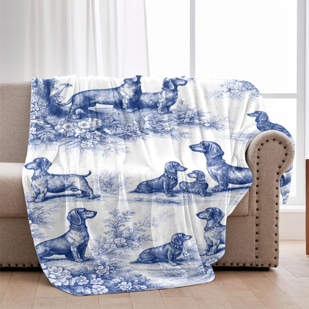Dachshund Blanket – French Toile de Jouy
