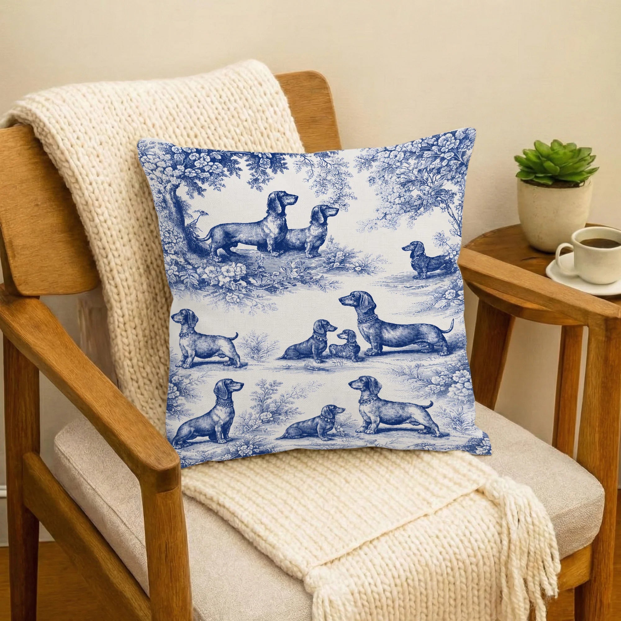 Dachshund Pillow Cover – French Toile de Jouy