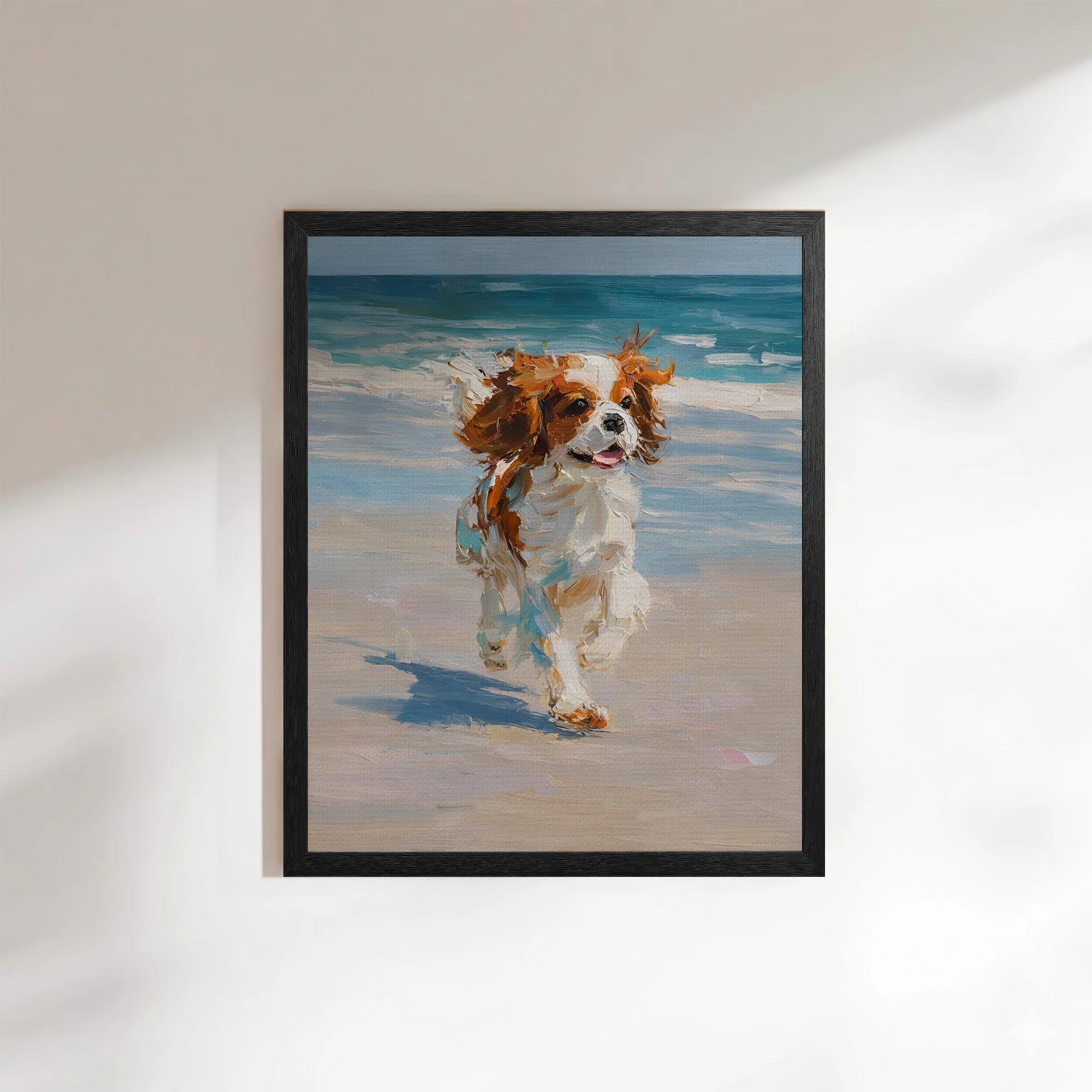 Cavalier King Charles Spaniel Beach Dog Art Print Impasto