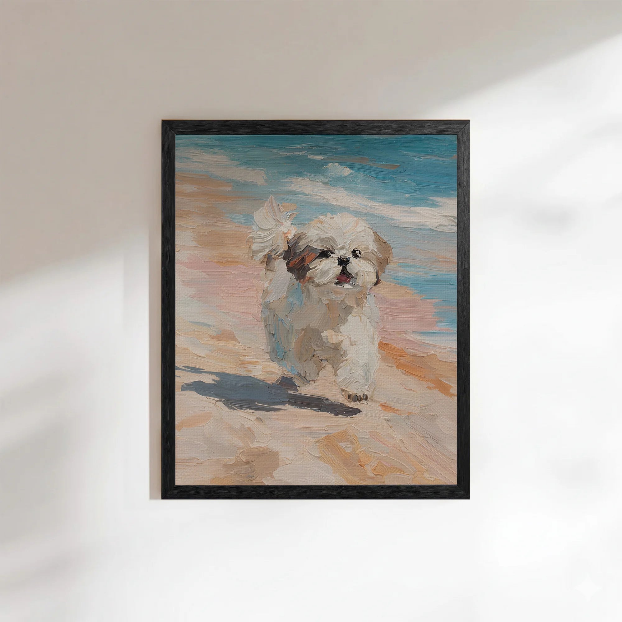 Shih Tzu Beach Art Dog Print Impasto
