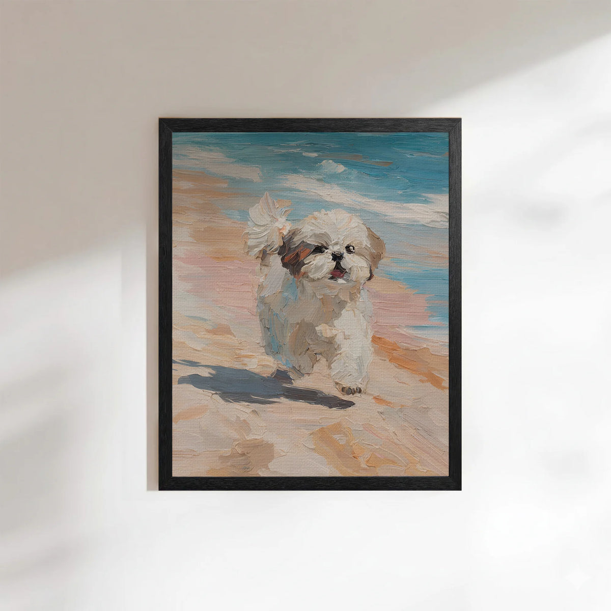 Shih Tzu Beach Art Dog Print Impasto
