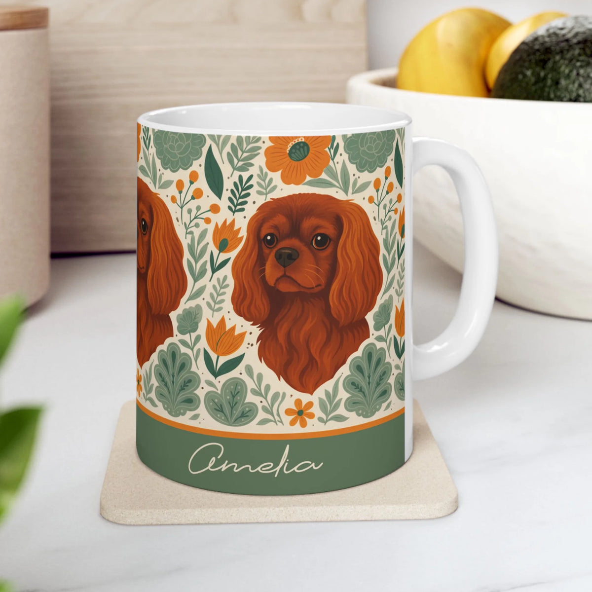 Cavalier King Charles Spaniel Flower Mug Ruby Lover Gift