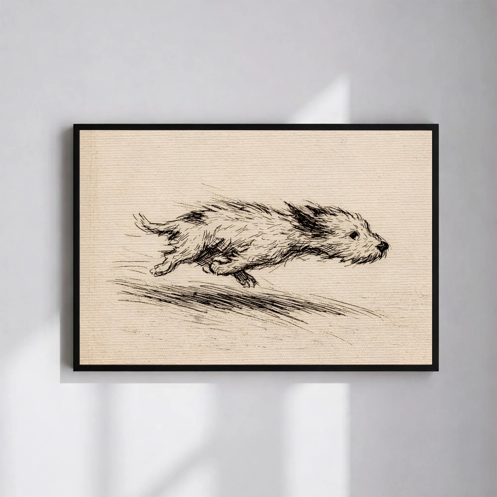 Dog Zoomies Sketch Print Vintage Sepia Dog Illustration Wall Art