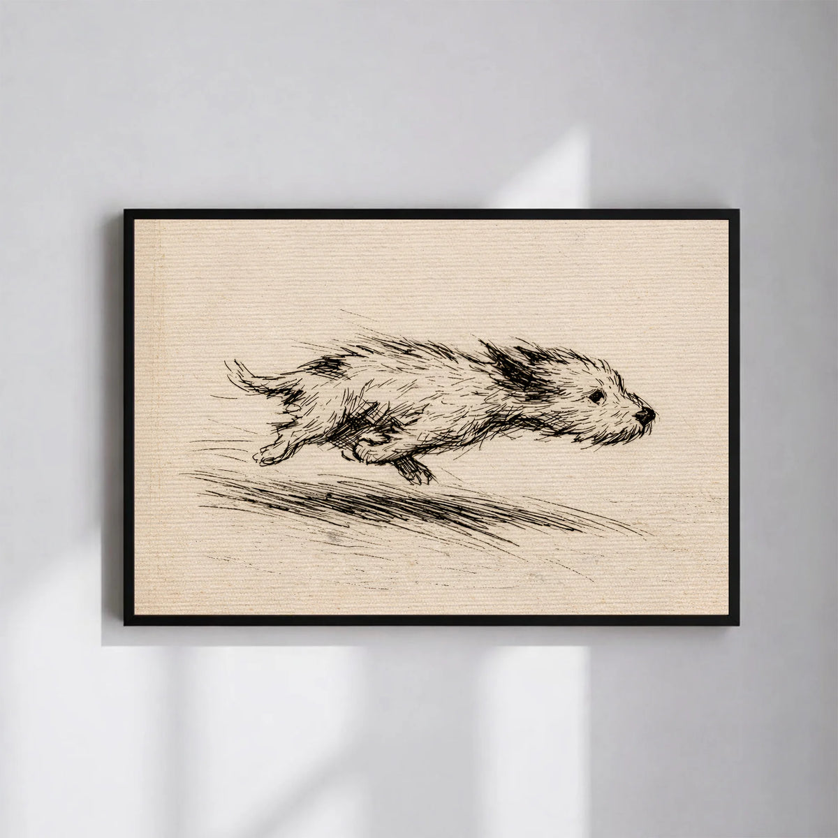 Dog Zoomies Sketch Print Vintage Sepia Dog Illustration Wall Art
