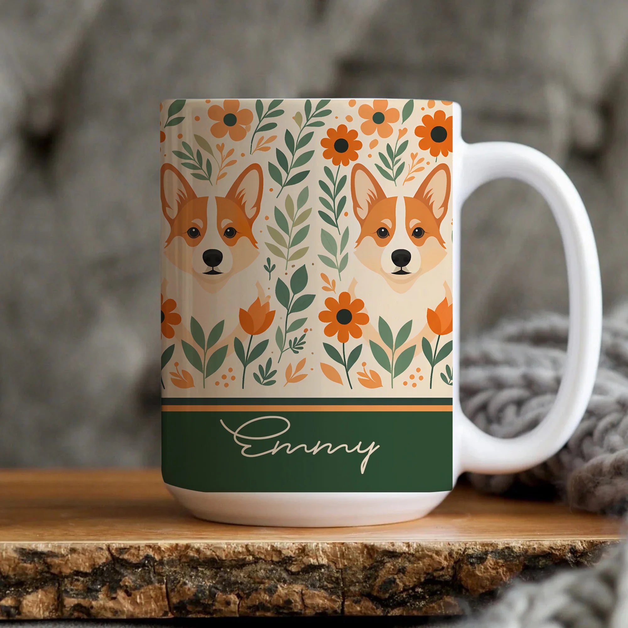 Custom Pembroke Welsh Corgi Floral Mug Personalized Name Gift