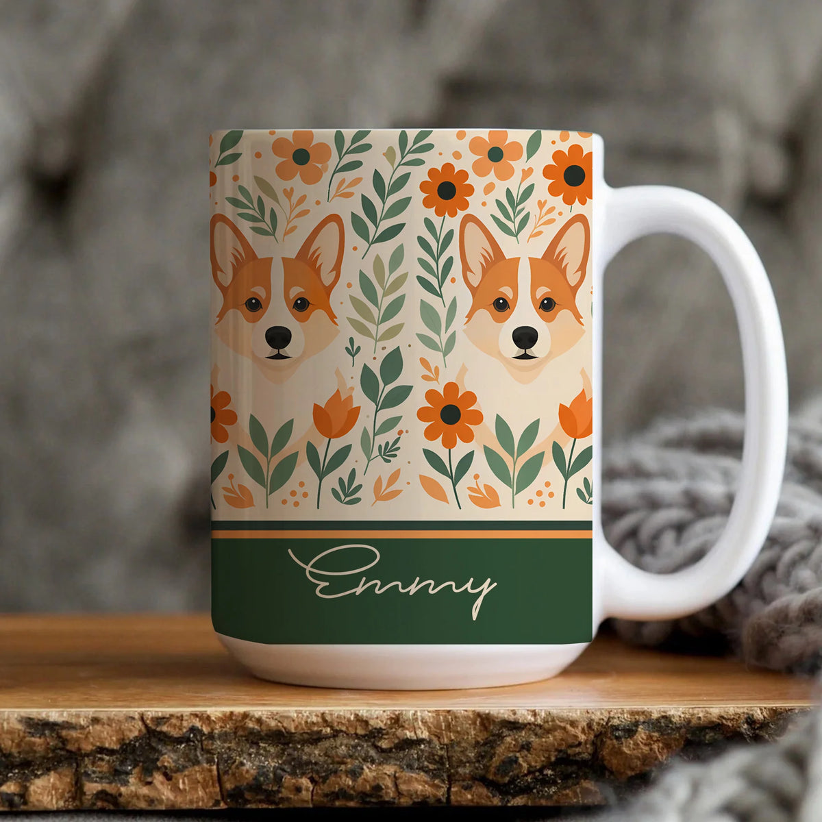 Custom Pembroke Welsh Corgi Floral Mug Personalized Name Gift