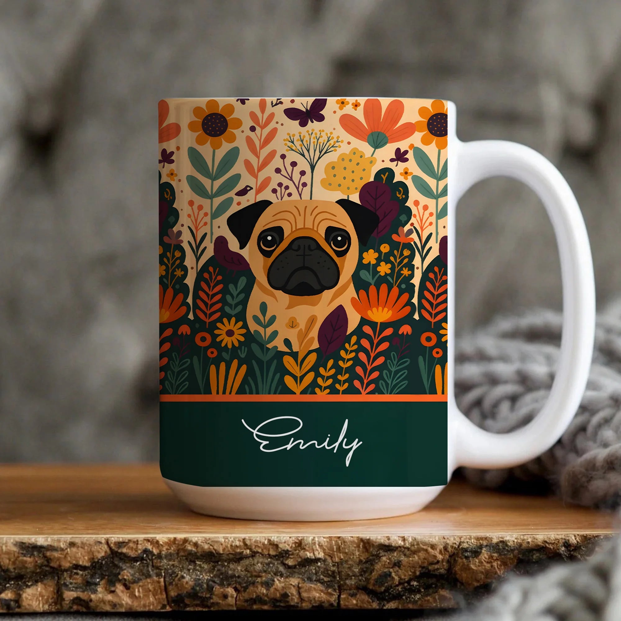 Pug Themed Mug Custom Personalized Pug Lover Christmas Gift