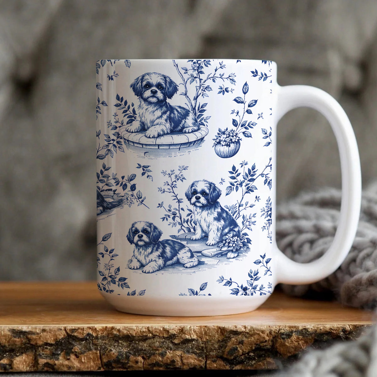 Shih Tzu Blue Toile de Jouy Mug Chinoiserie Dog Gift