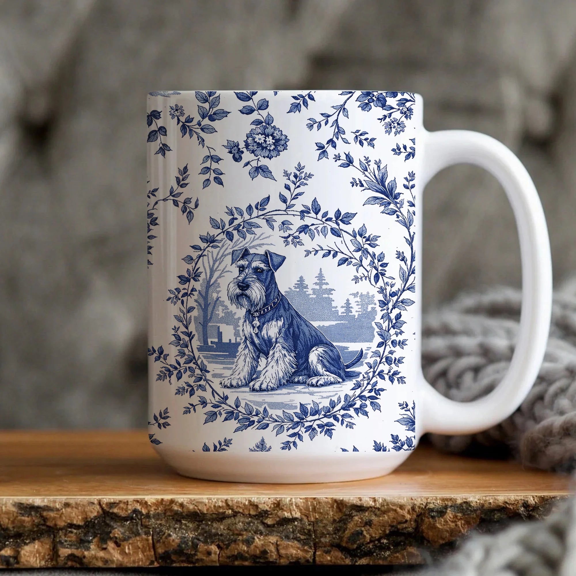 Miniature Schnauzer Blue Toile de Jouy Mug Chinoiserie Dog Gift