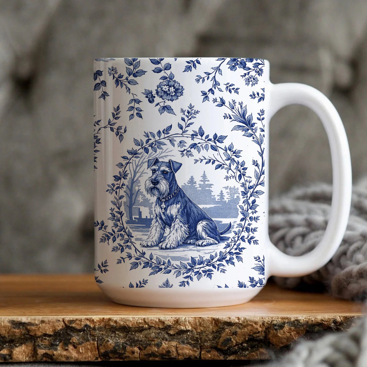 Miniature Schnauzer Blue Toile de Jouy Mug Chinoiserie Dog Gift