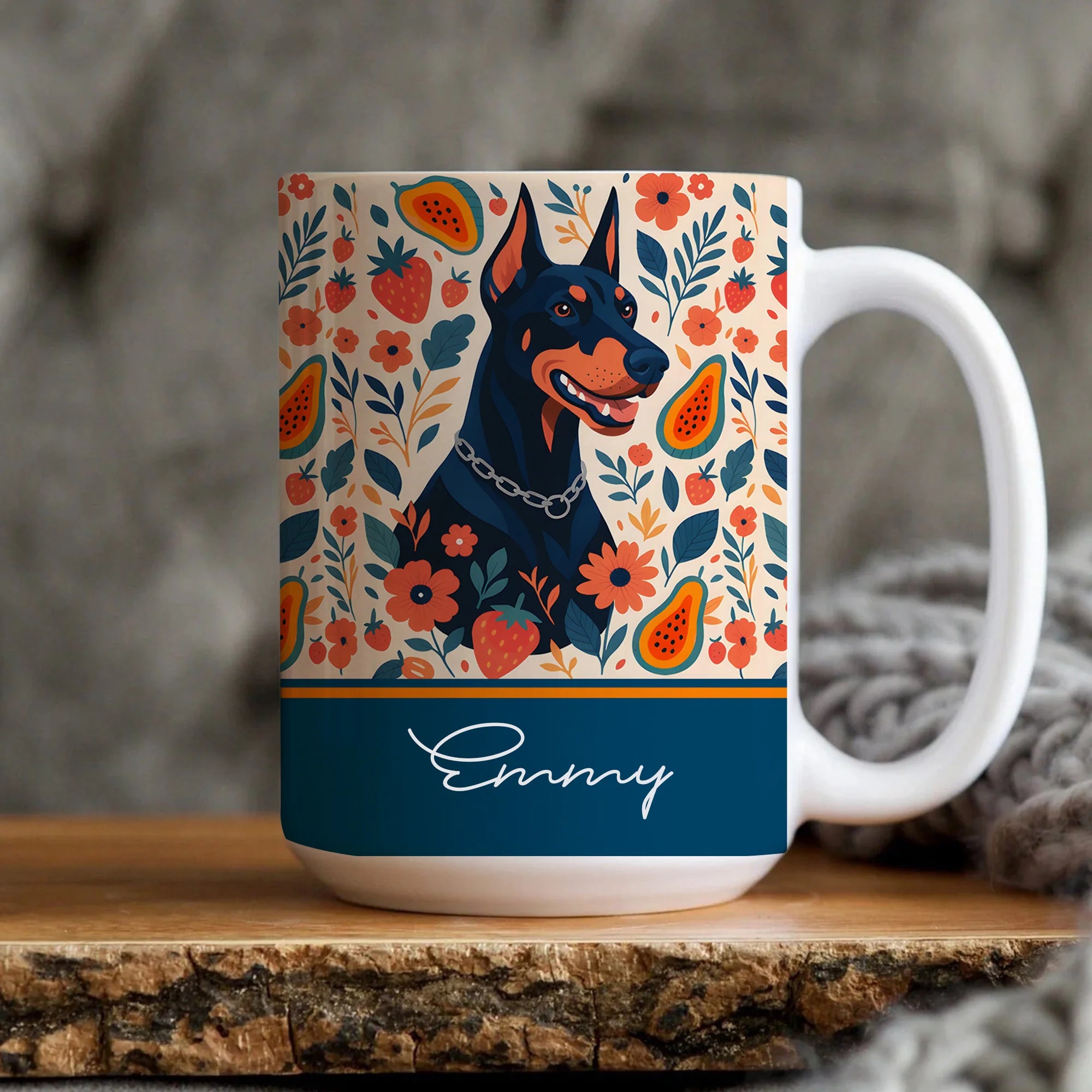 Doberman Mug Summer Fruits Maximalist Style Dog Mom Gift Christmas