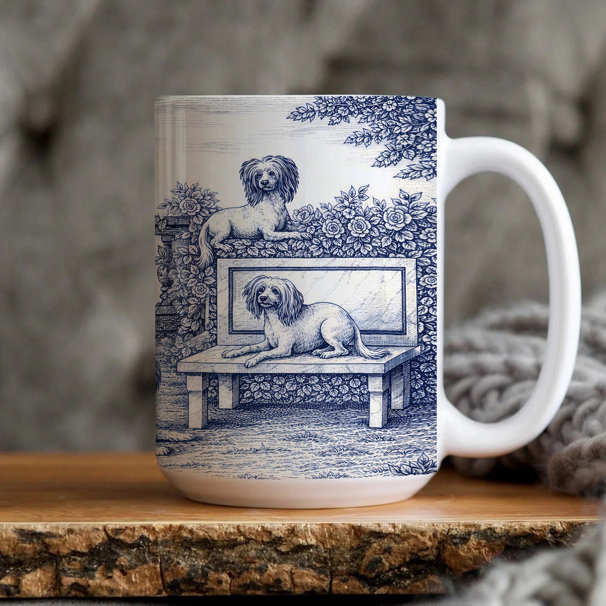 Blue Toile Chinese Crested Mug Hairless Dog Lover Gift