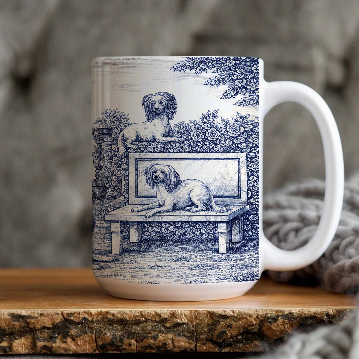 Blue Toile Chinese Crested Mug Hairless Dog Lover Gift