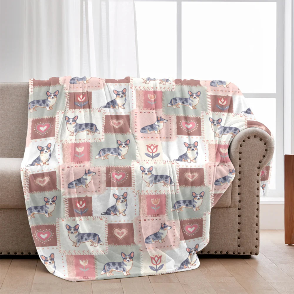 Merle Corgi Patchwork Blanket Cozy Home Decor Dog Mom Gift