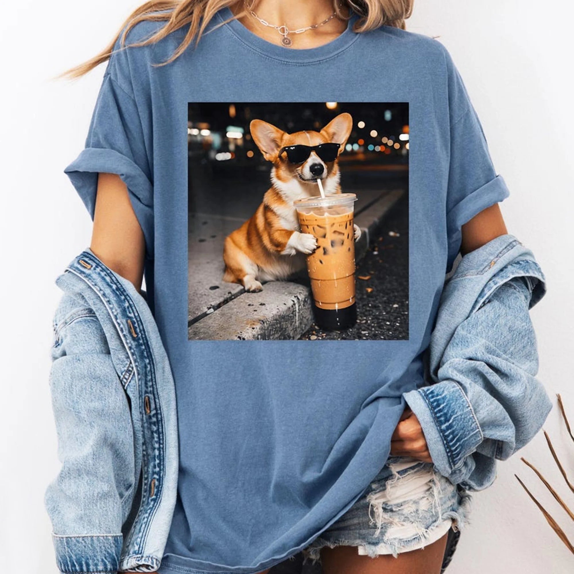 Comfort Colors Funny Corgi Iced Coffee t-Shirt Dog Lover Gift