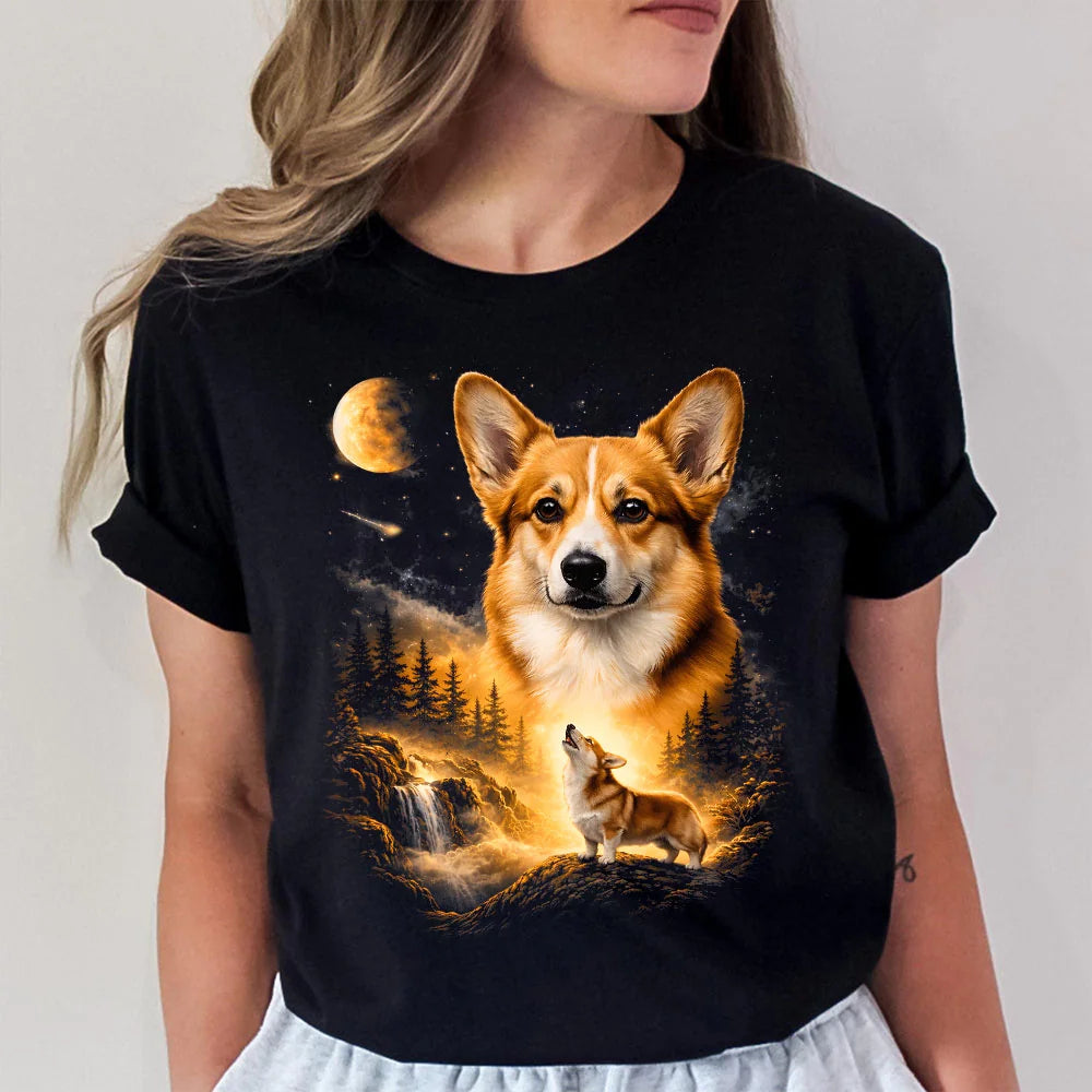Comfort Colors Corgi Howling Moon Shirt Vintage Retro Dog Tee