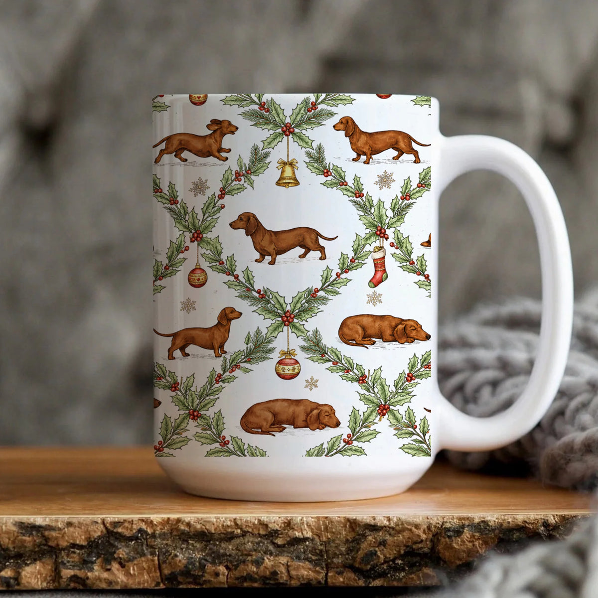 Cute Dachshund Christmas Gift Pattern Ceramic Mug Red Green Black
