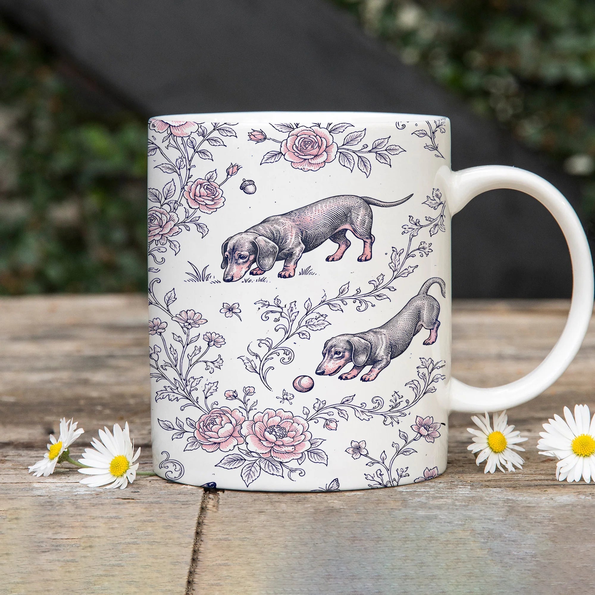 Dachshund Toile de Jouy Mug for Doxie Mom Lover Gift