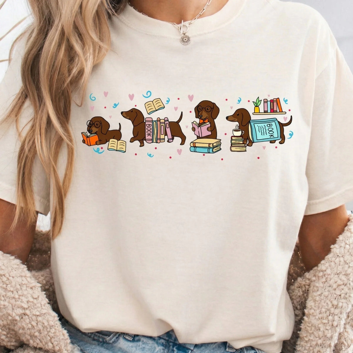 Comfort Colors Dachshund Book Lover Shirt, Reading Wiener Dog Gift