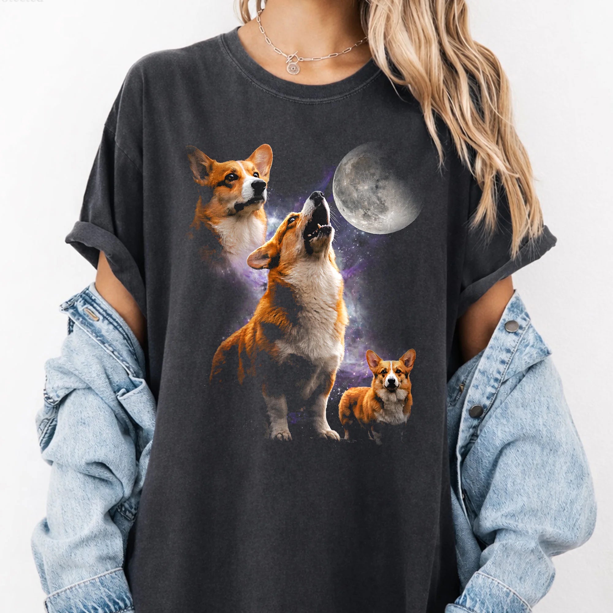 Corgi Moon Graphic Vintage T-shirt Funny Retro Dog Lover Gift