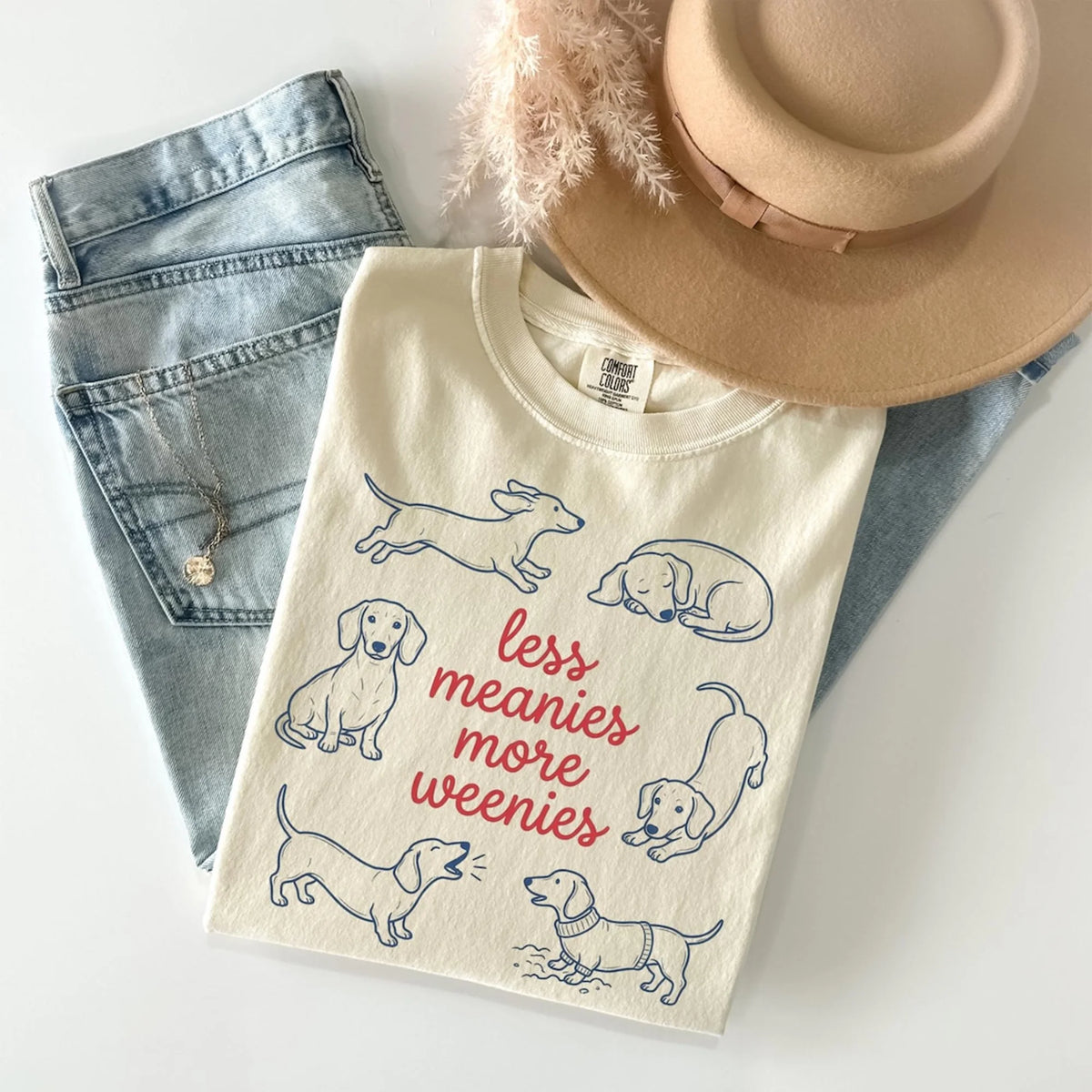 Less Meanies More Weenies T-Shirt, Dachshund Mom Funny Tee