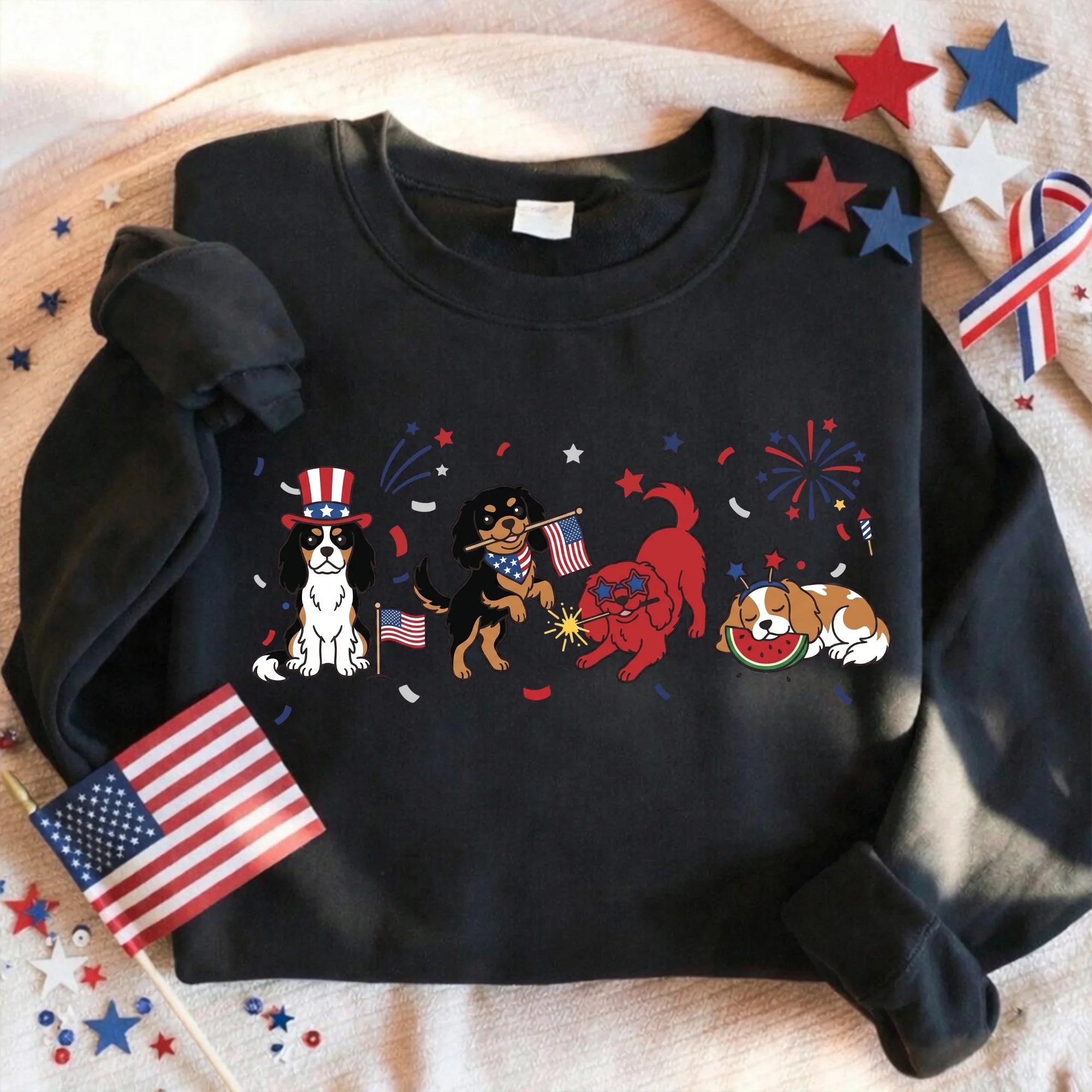 Cavalier King Charles July Fourth Sweatshirt Patriotic Dog Mom