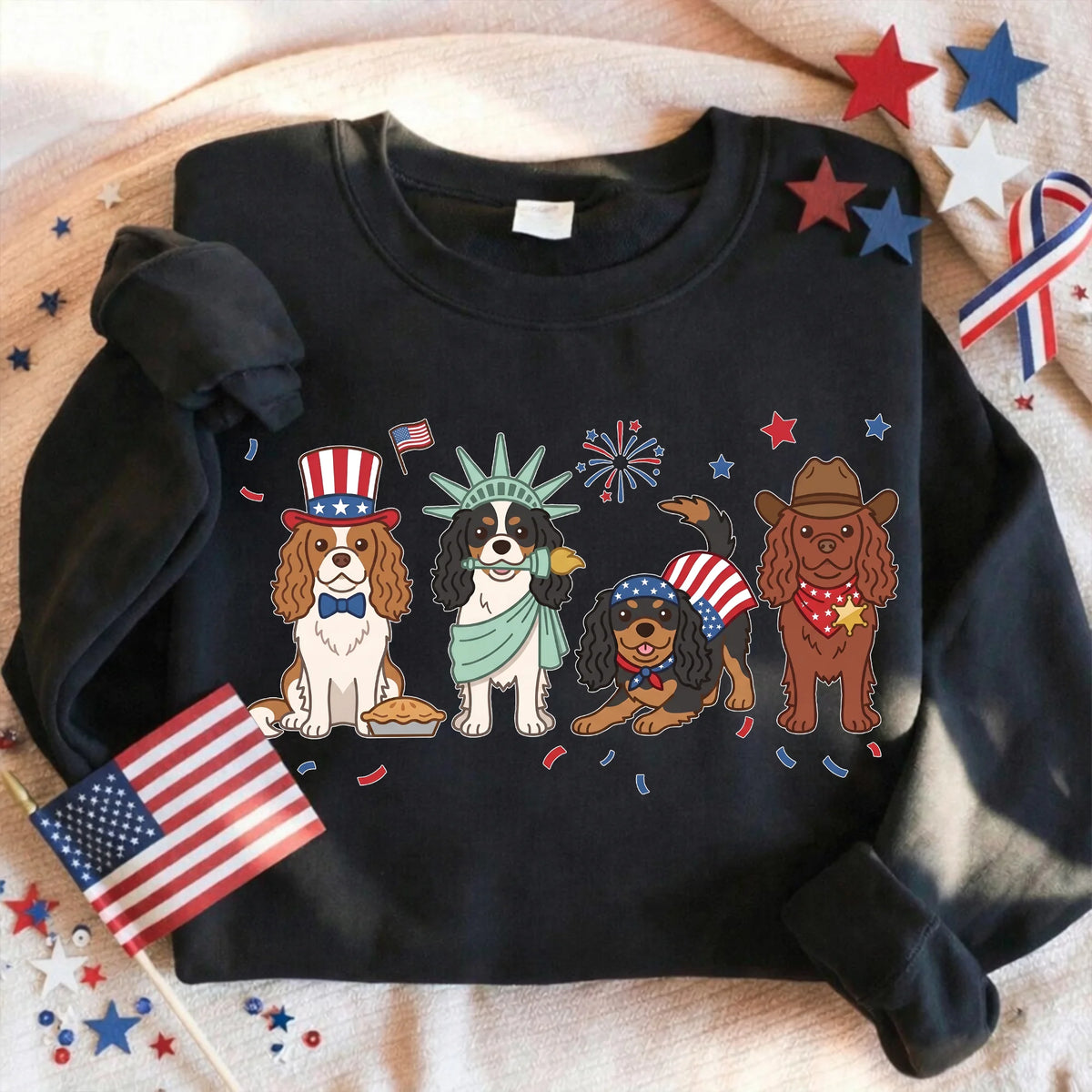 Patriotic Cavalier King Charles Sweatshirt July Fourth Dog Mom
