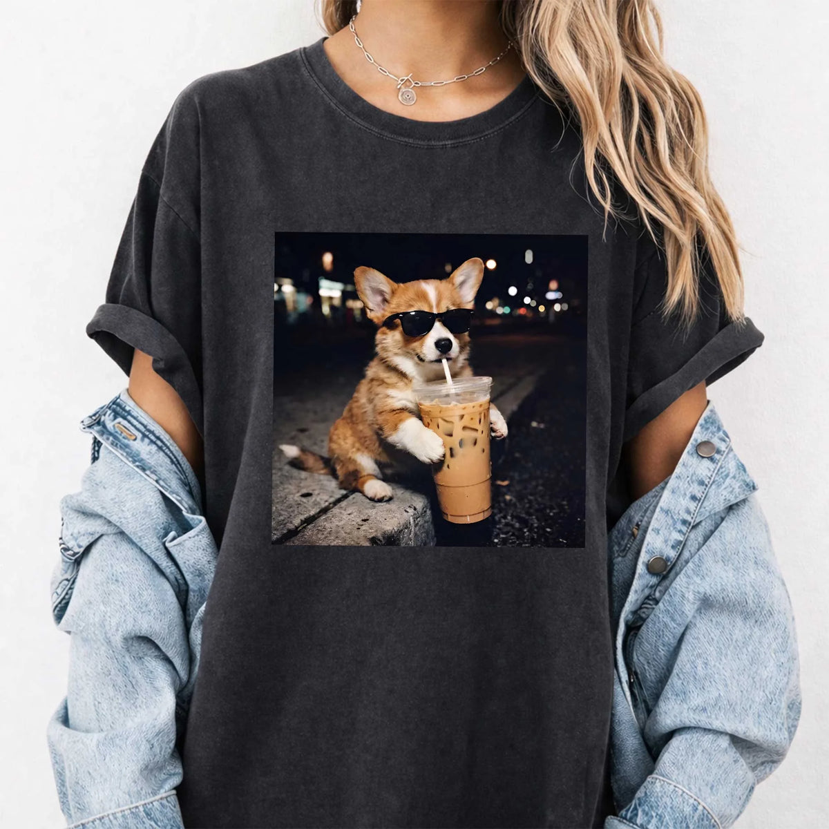 Funny Corgi Coffee T-Shirt, Dog Lover Meme Graphic Tee