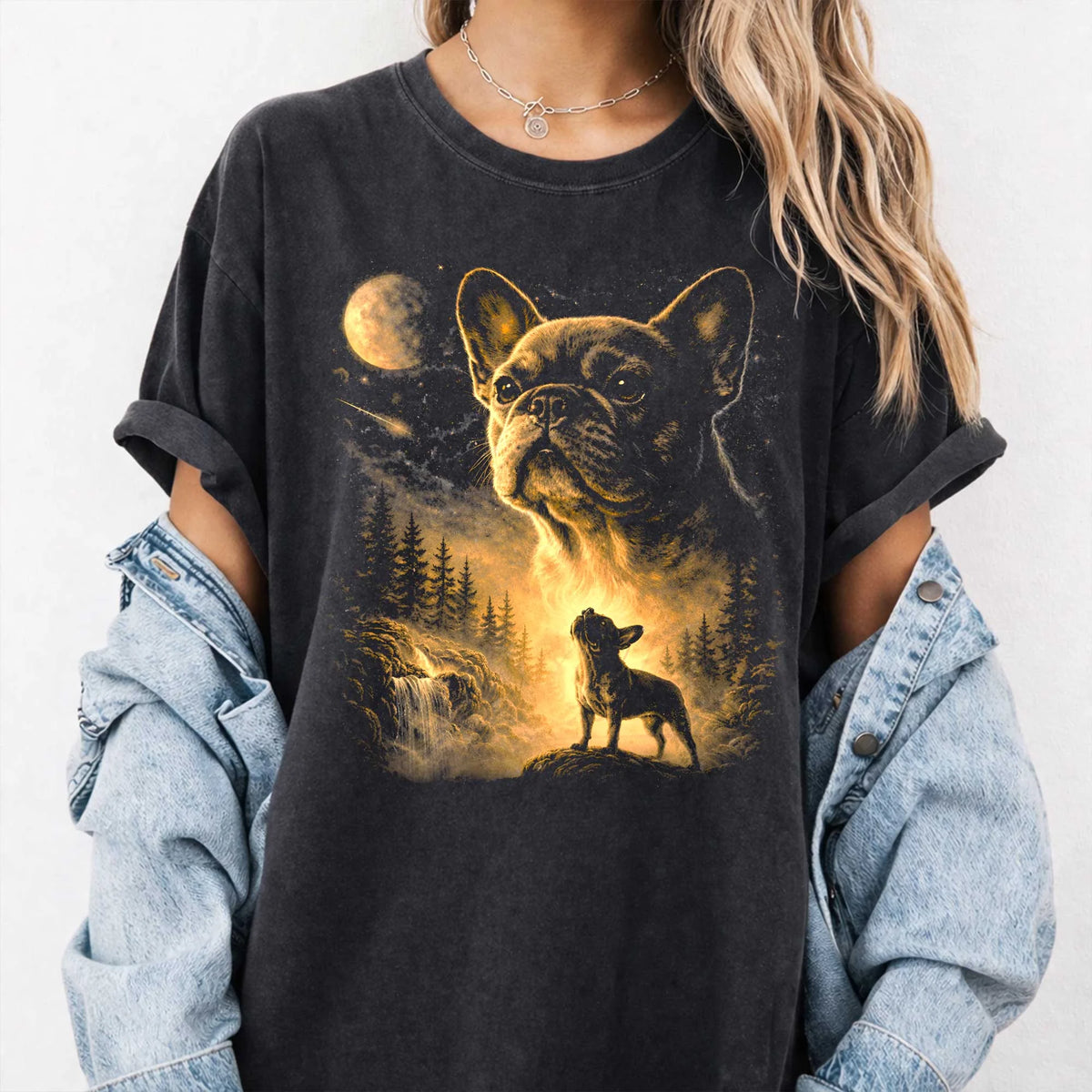 French Bulldog Moon t-Shirt, Vintage Dog Lover Funny Tee