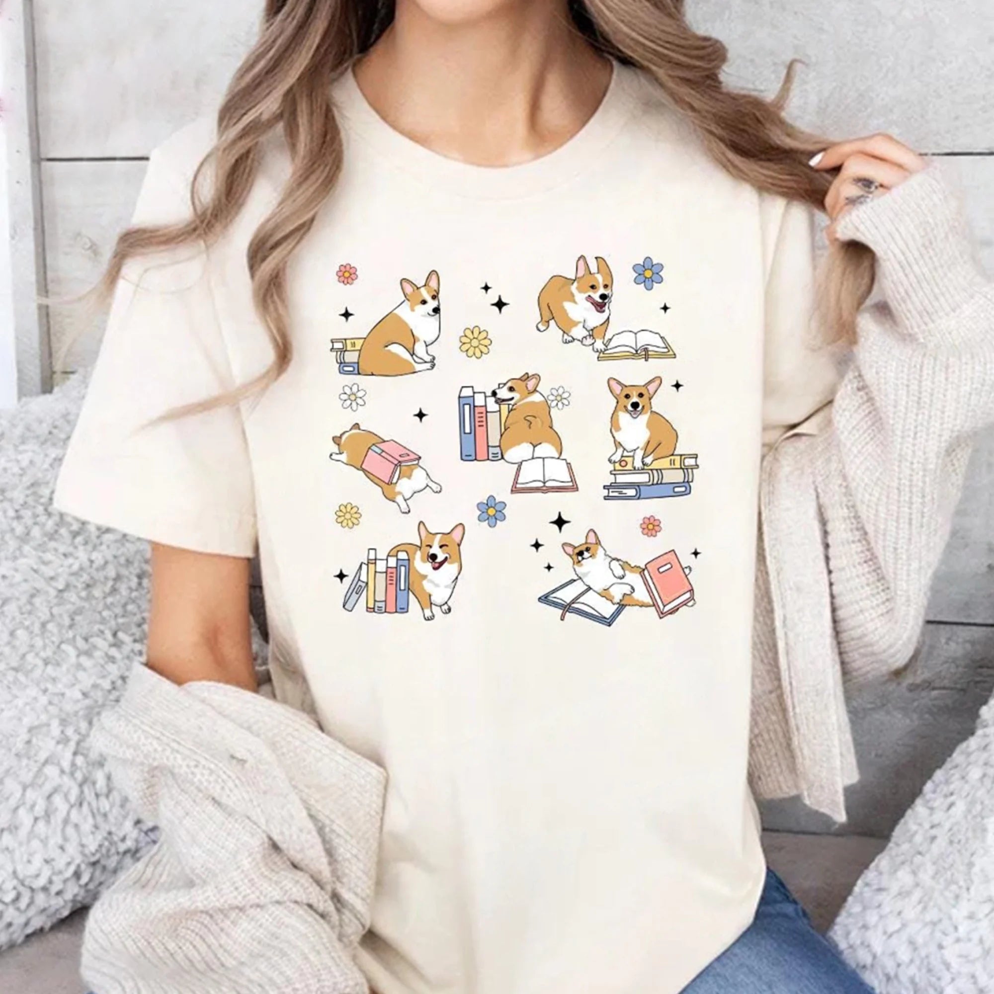 Corgi Reading t-Shirt Books and Dogs Book Lover Gift Tee