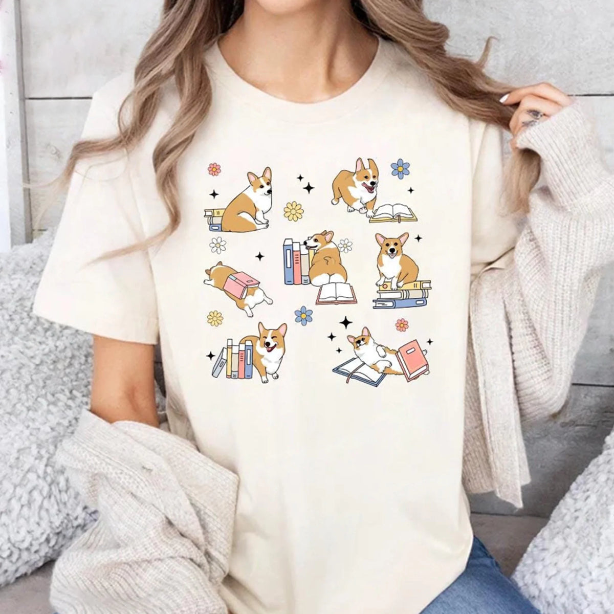 Corgi Reading t-Shirt Books and Dogs Book Lover Gift Tee