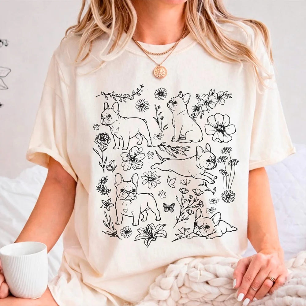 Comfort Colors French Bulldog Floral Sketch Shirt Funny Mom Gift