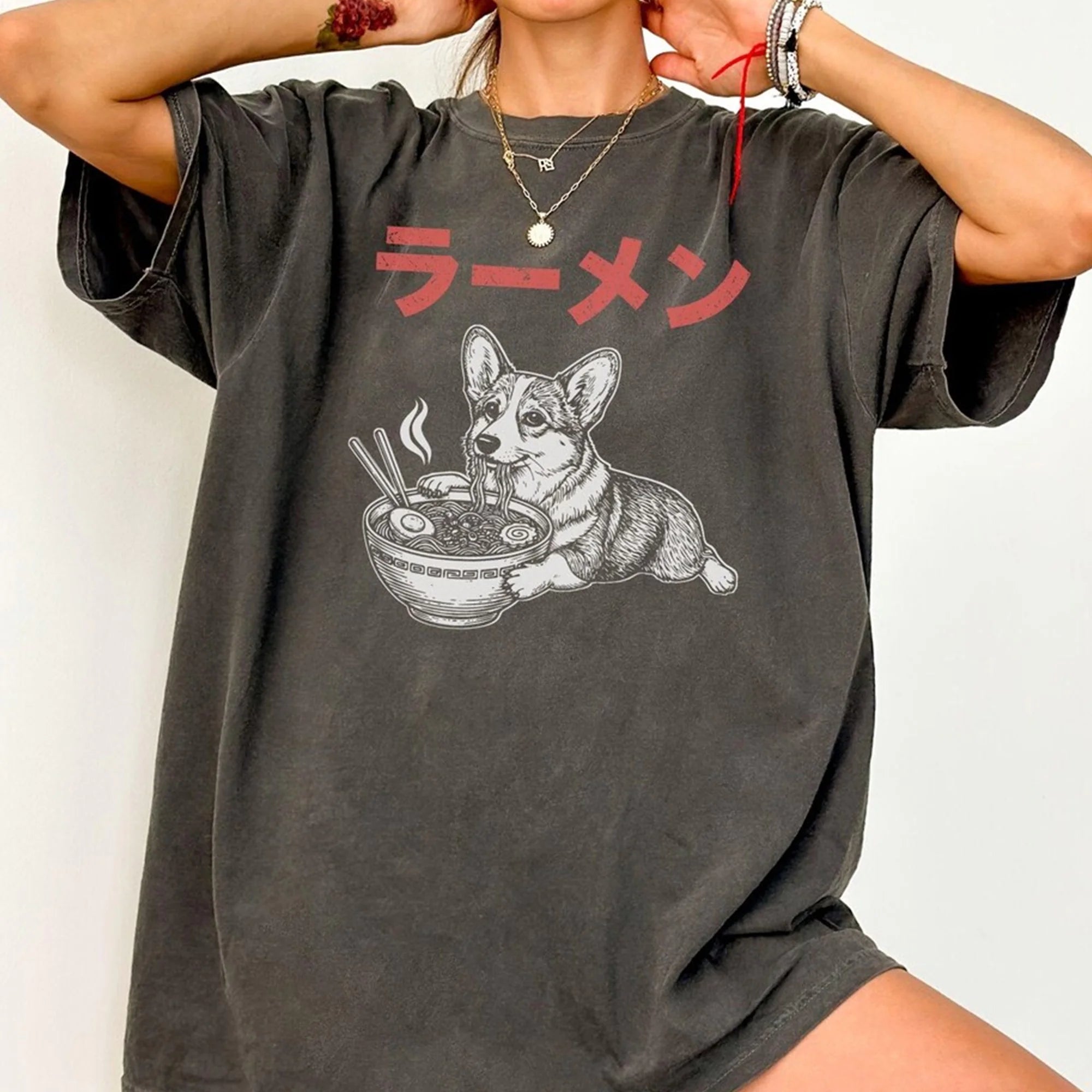 Corgi Eating Ramen T-Shirt Funny Japanese Foodie Tee Unisex Gift
