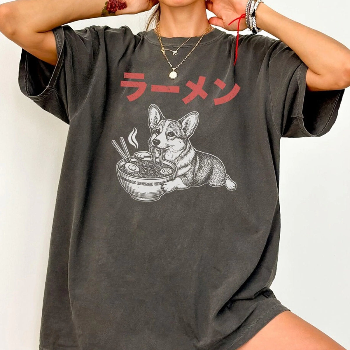 Corgi Eating Ramen T-Shirt Funny Japanese Foodie Tee Unisex Gift