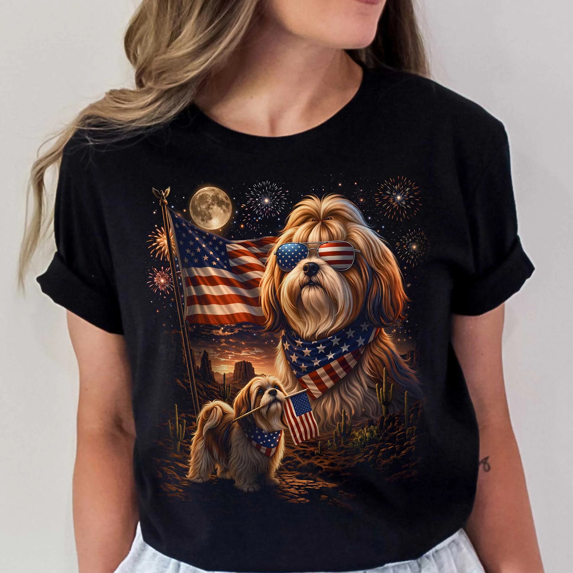 Shih Tzu Patriotic Shirt American Flag Dog Tee USA Gift Mom