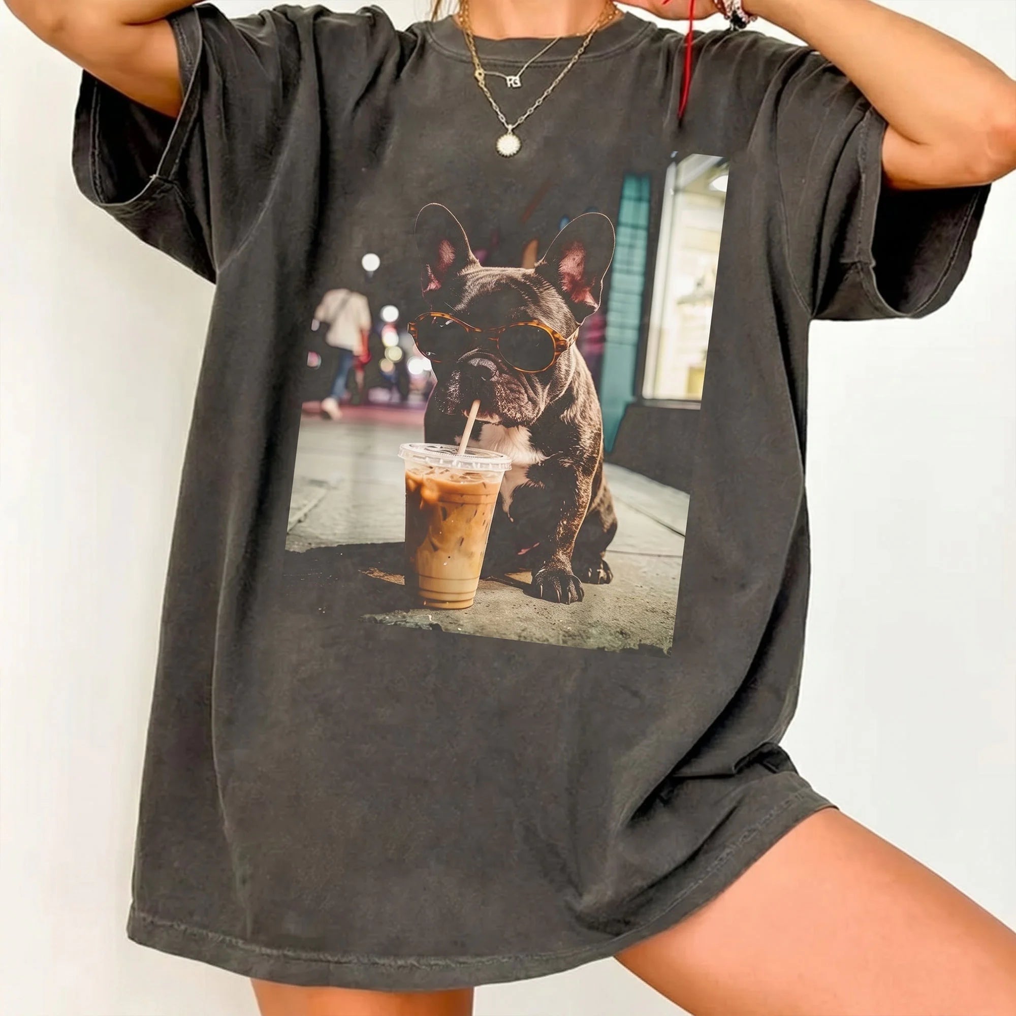 French Bulldog Iced Coffee Shirt Funny Dog Lover Grunge Frenchie