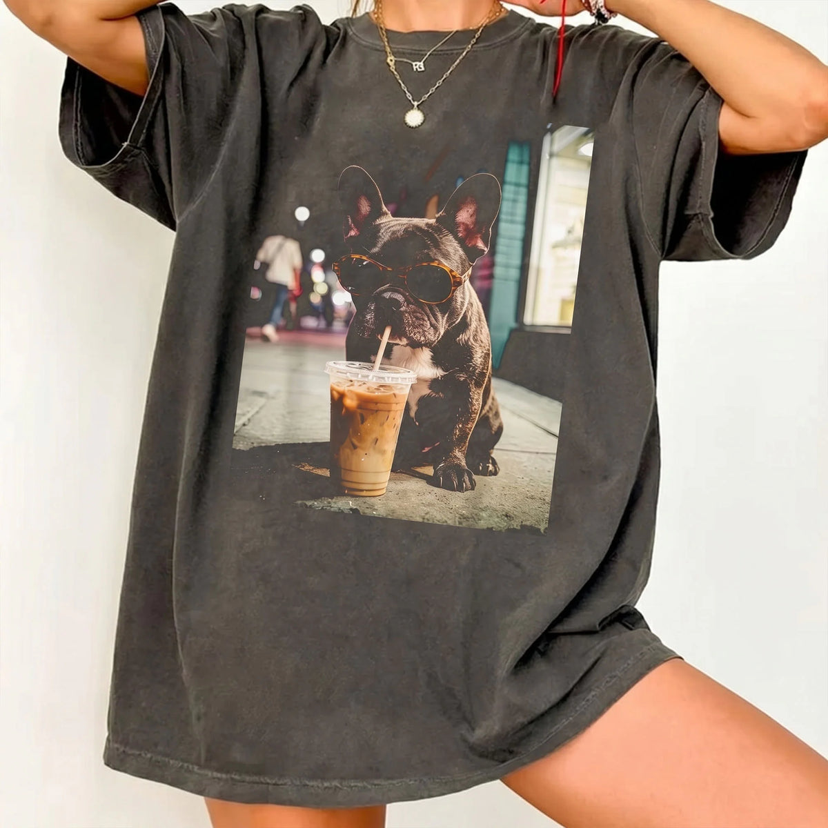French Bulldog Iced Coffee Shirt Funny Dog Lover Grunge Frenchie