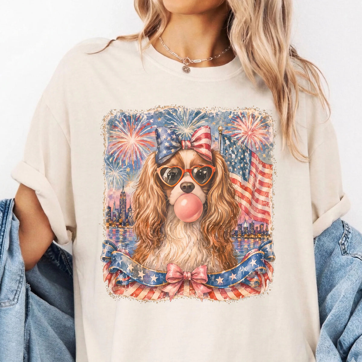 Comfort Colors Cavalier King Charles Spaniel Mama Patriotic Shirt