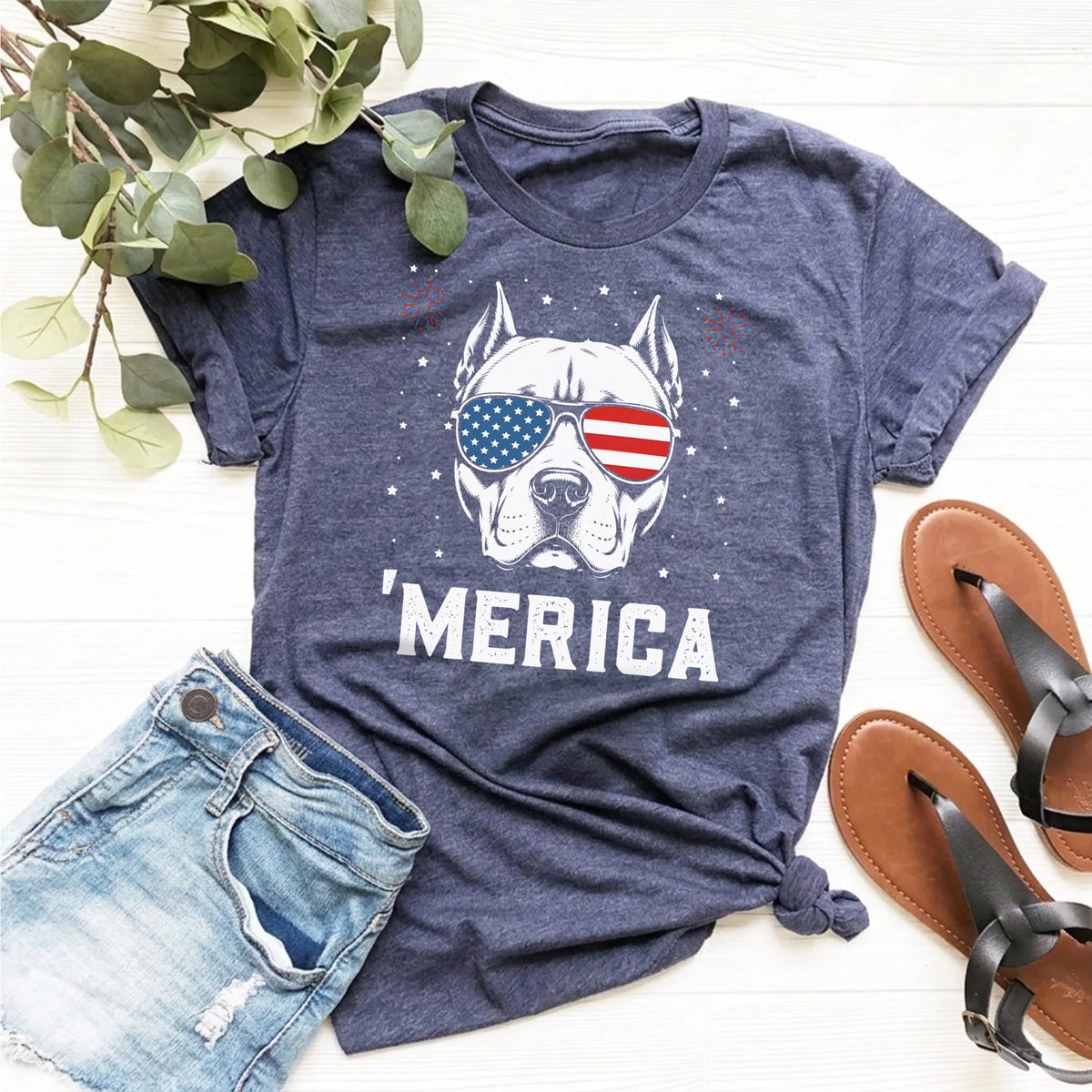 Pitbull 'Merica T-Shirt | 4th of July Pitbull Tee | Patriotic Pitbull Shirt | USA Dog Lover Gift | Pitbull Mom Gift