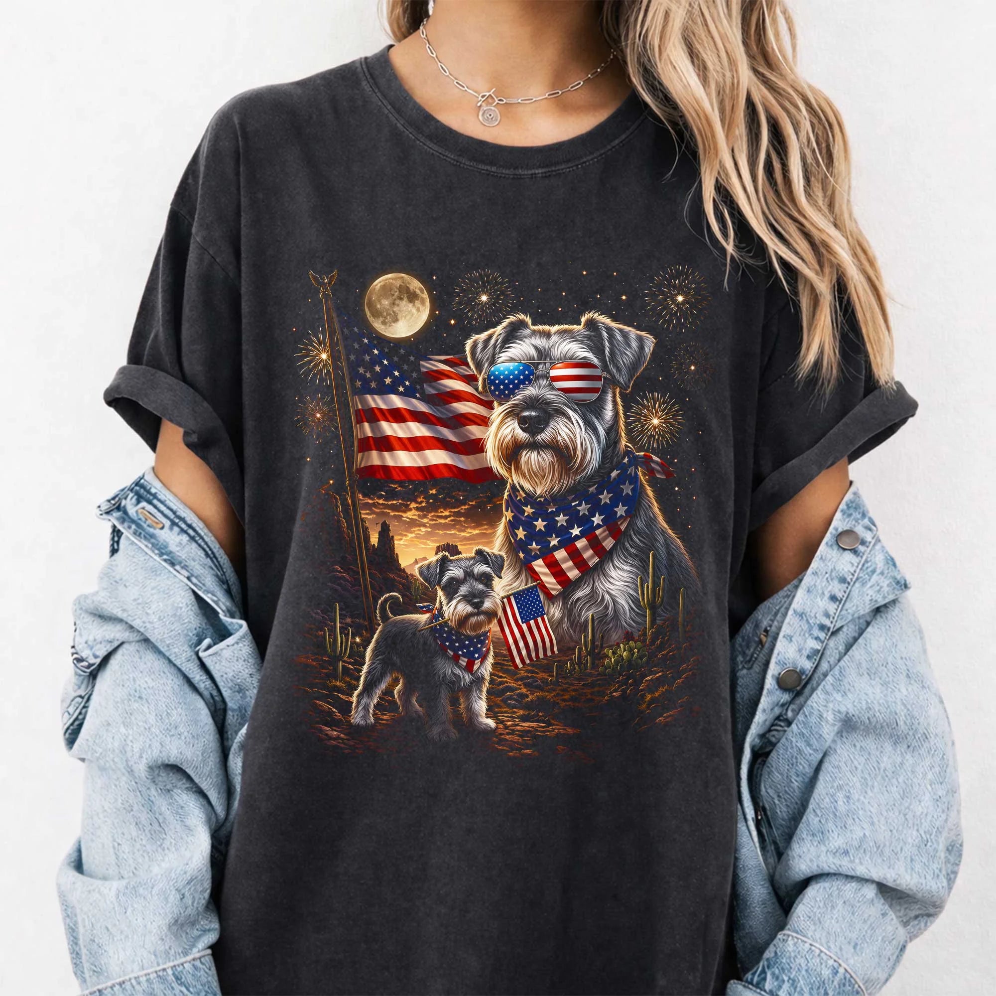 Comfort Colors Schnauzer Patriotic USA Flag Dog Lover T-Shirt