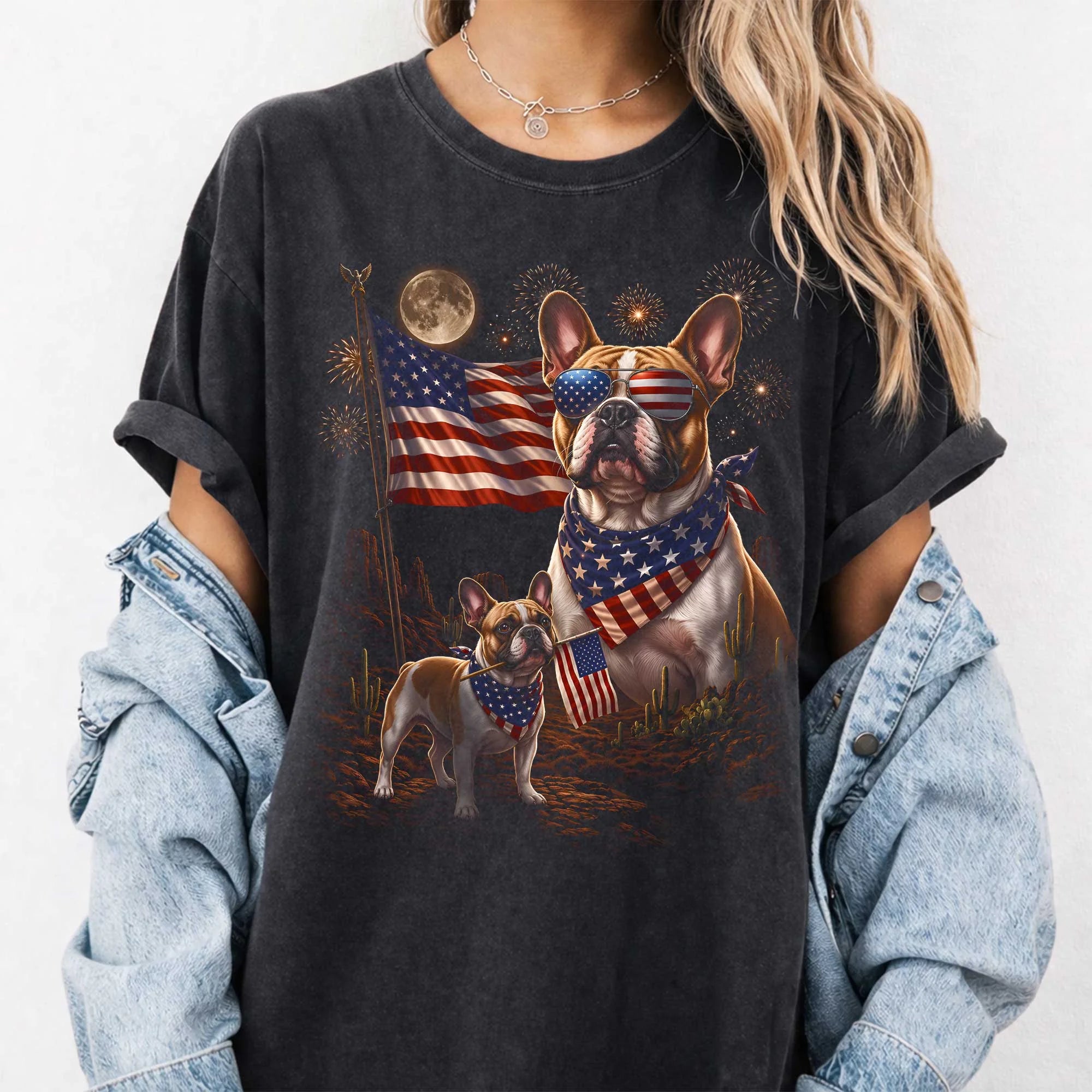 Comfort Colors French Bulldog Patriotic USA Flag Dog Lover T-Shirt