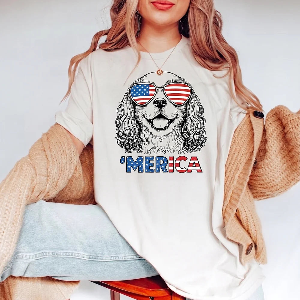 Cavalier King Charles Spaniel Merica Patriotic Dog Lover T-Shirt