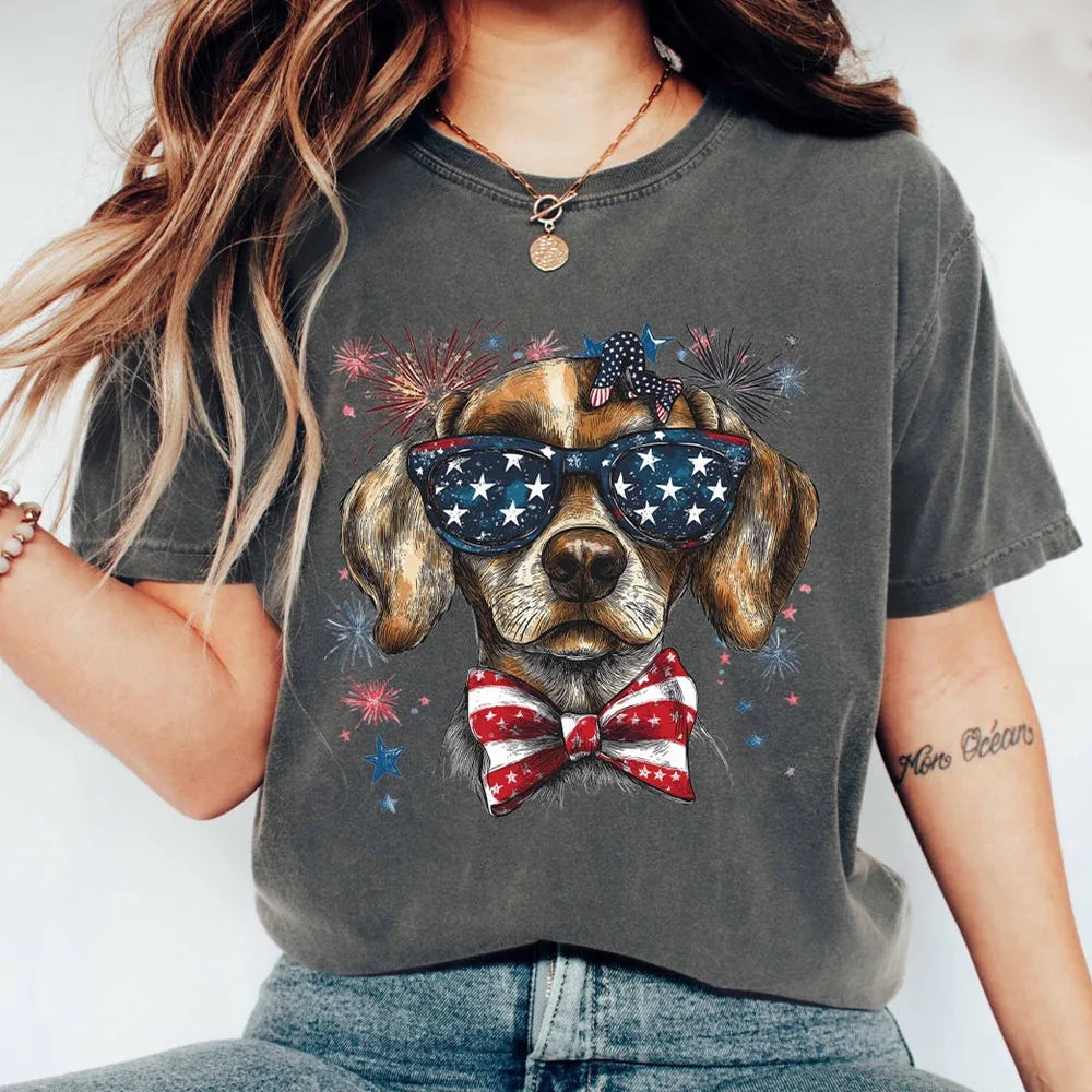 Comfort Colors Labrador Patriotic USA Flag Sunglasses Funny Dog T-Shirt
